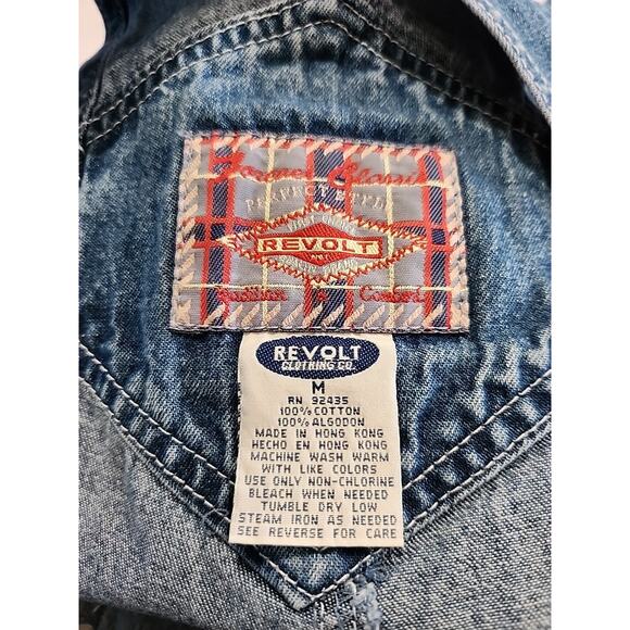 REVOLT Jeans Bib Overalls Carpenter Blue Denim Sz Junior Medium Stripe Accent0 - Picture 4 of 10